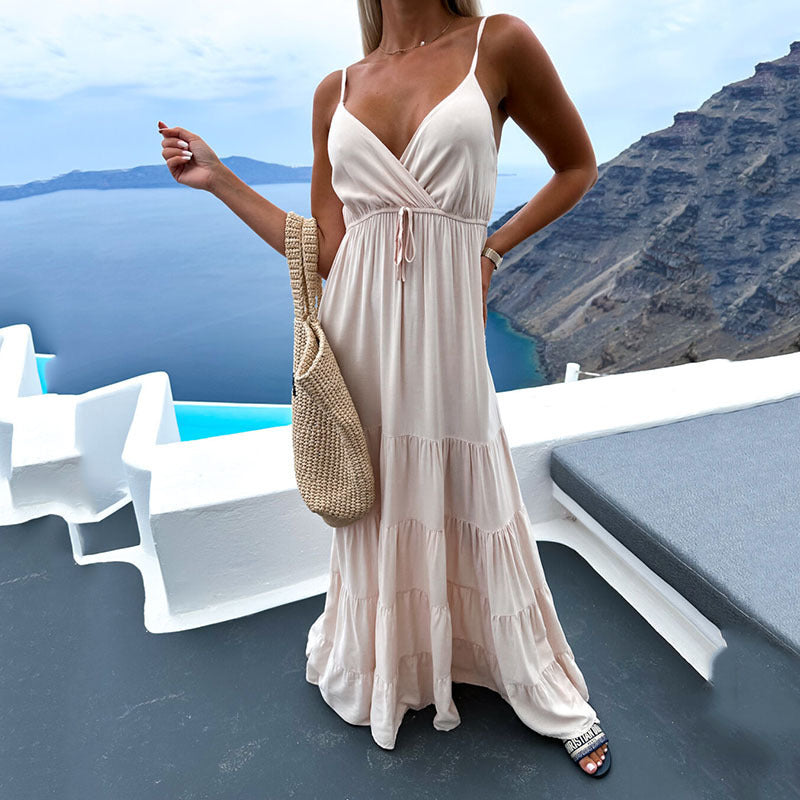 Women's Multi-color Casual Fashion V-neck Dress With Suspenders