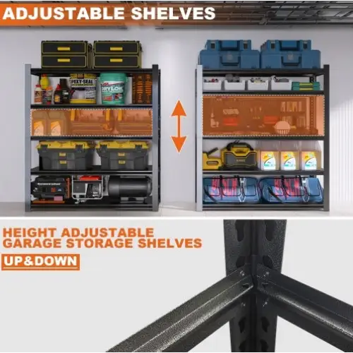 15.75 Inches Wide Black Metal Shelves With 5 Removable Dividers Large Capacity Strong Load Bearing Suitable For Garage