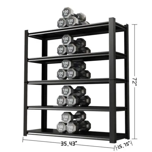 15.75 Inches Wide Black Metal Shelves With 5 Removable Dividers Large Capacity Strong Load Bearing Suitable For Garage