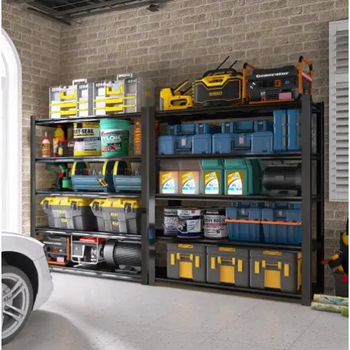 15.75 Inches Wide Black Metal Shelves With 5 Removable Dividers Large Capacity Strong Load Bearing Suitable For Garage