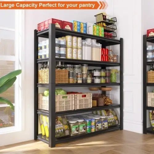 15.75 Inches Wide Black Metal Shelves With 5 Removable Dividers Large Capacity Strong Load Bearing Suitable For Garage