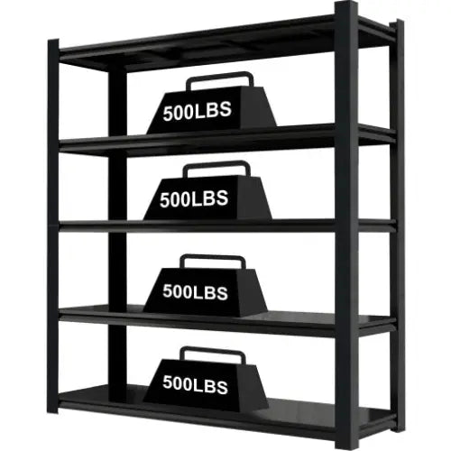 15.75 Inches Wide Black Metal Shelves With 5 Removable Dividers Large Capacity Strong Load Bearing Suitable For Garage