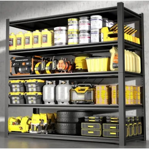 15.75 Inches Wide Black Metal Shelves With 5 Removable Dividers Large Capacity Strong Load Bearing Suitable For Garage