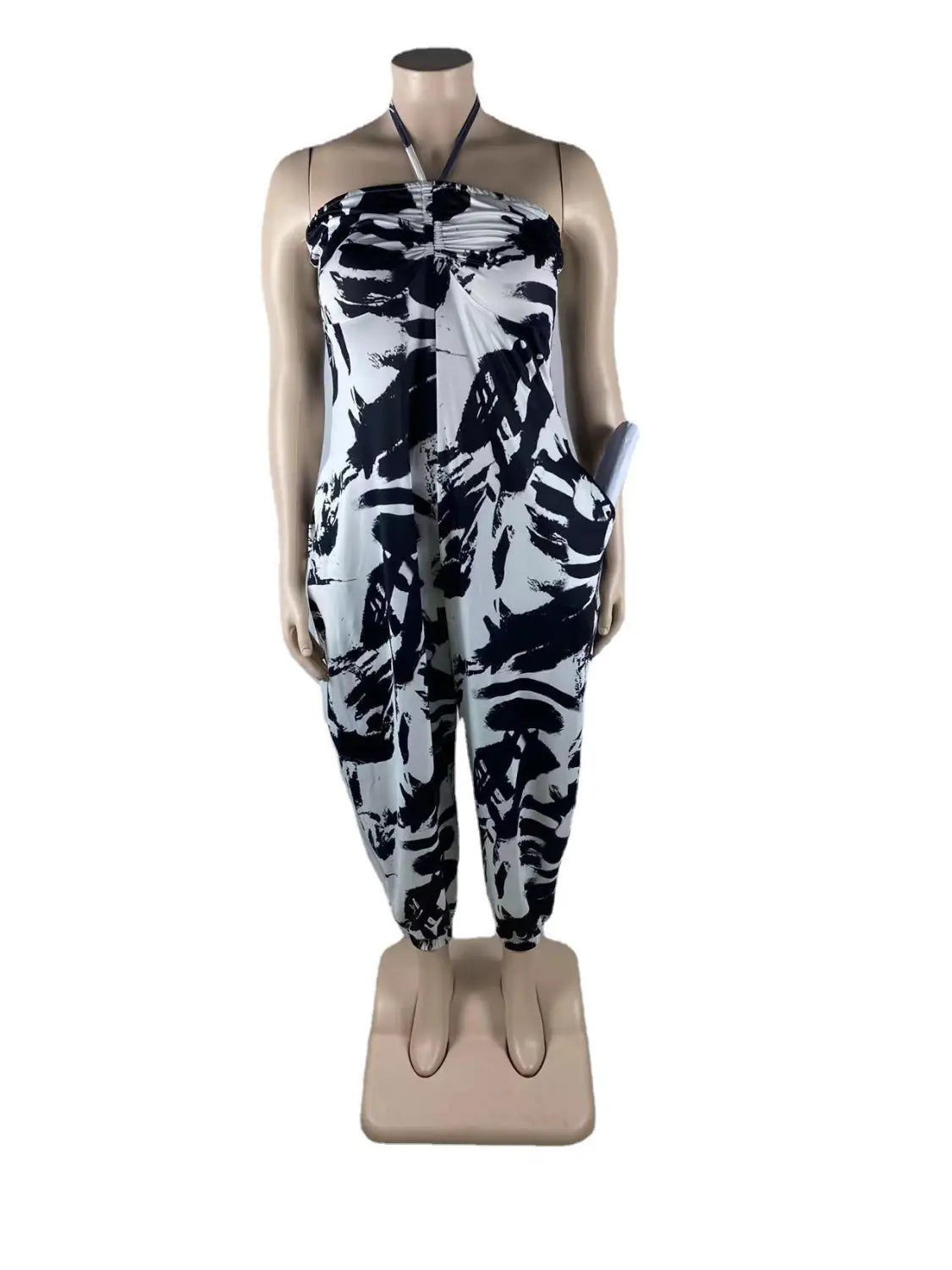 Halter Loose Lantern Sleeveless Print Jumpsuit