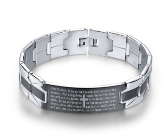 Men’s Cross Bible Black Stainless Steel Bracelet