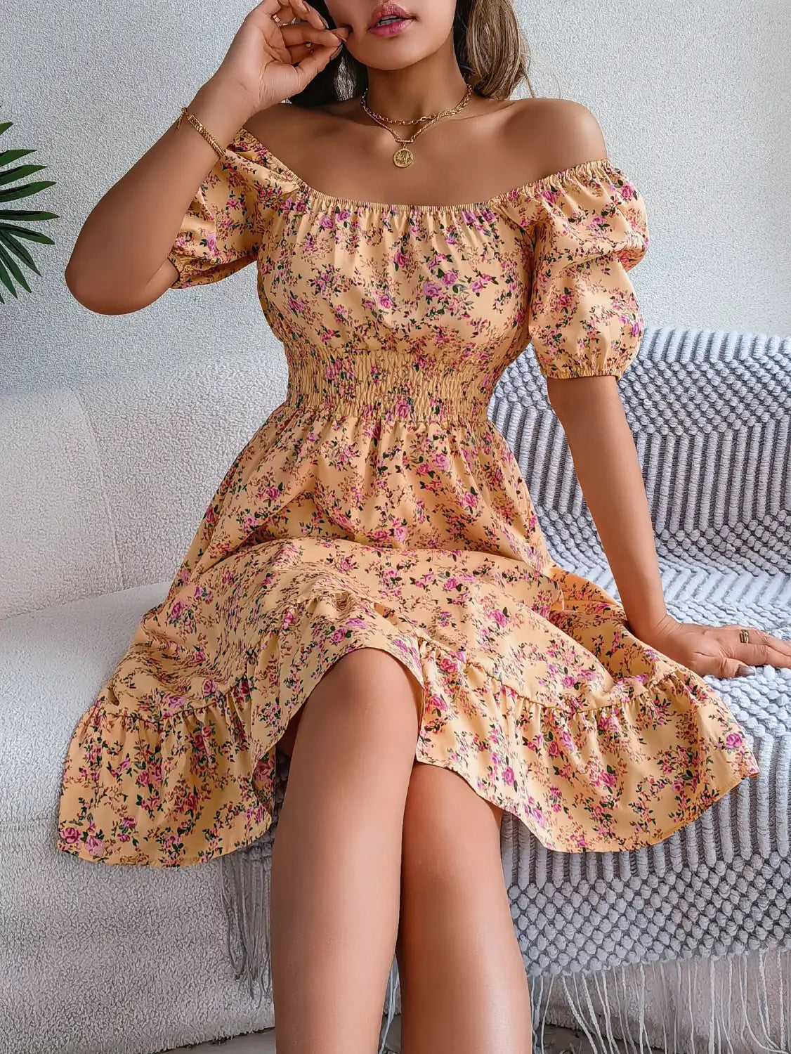 Floral Print Square Collar Dress Summer Fashion Ruffles Dresses Women’s Clothing
