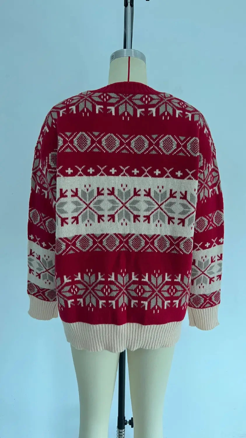 Jacquard Loose Round Neck Long Sleeve Ladies Sweater