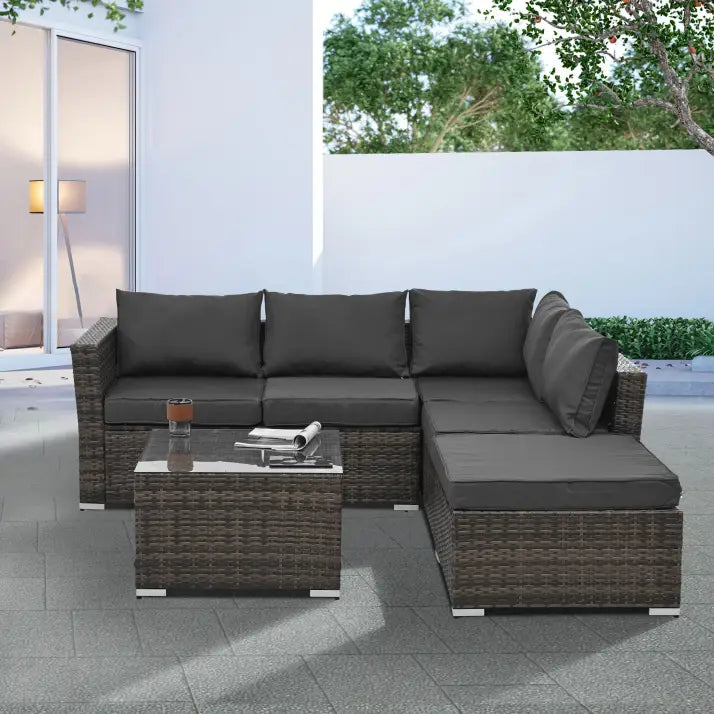 Patio Furniture Outdoor Furniture Seasonal PE Wicker Furniture 4 Set Wicker Furniture With Tempered Glass Coffee Table