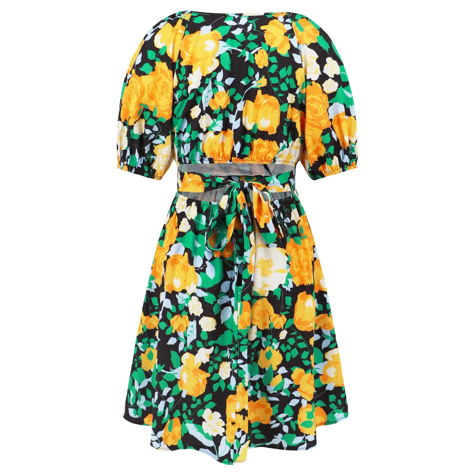 Flowers Print V-Neck Lantern-sleeve Dress Y2K Summer Vacation Beach Short Dresses Fashion Womens Clothing
