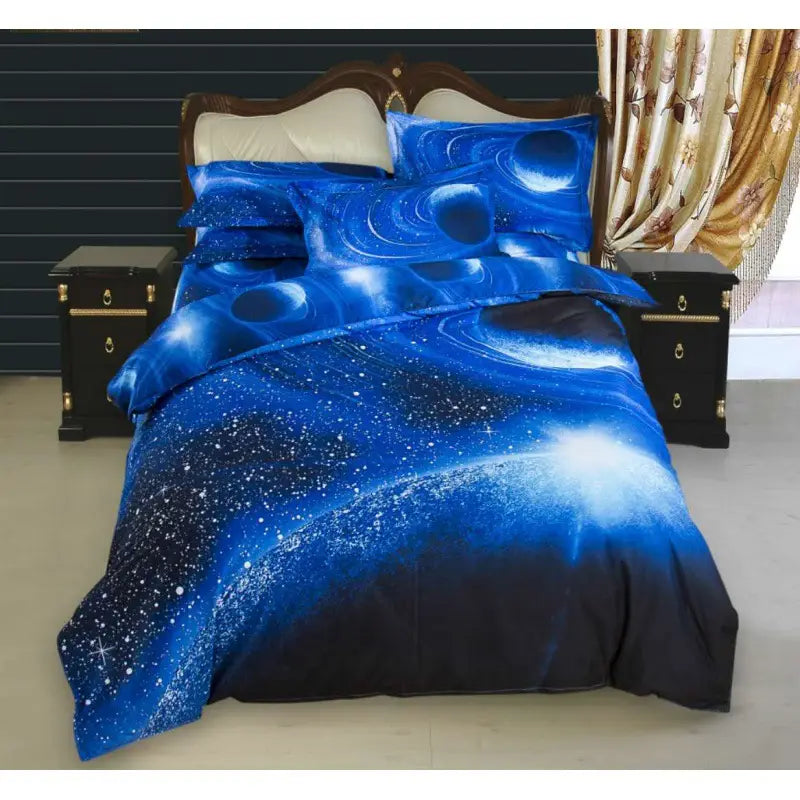 Galaxy-themed 3D Print Bed Sheets Set Duvet Quilt Cover 4 Piece Bedding Collection