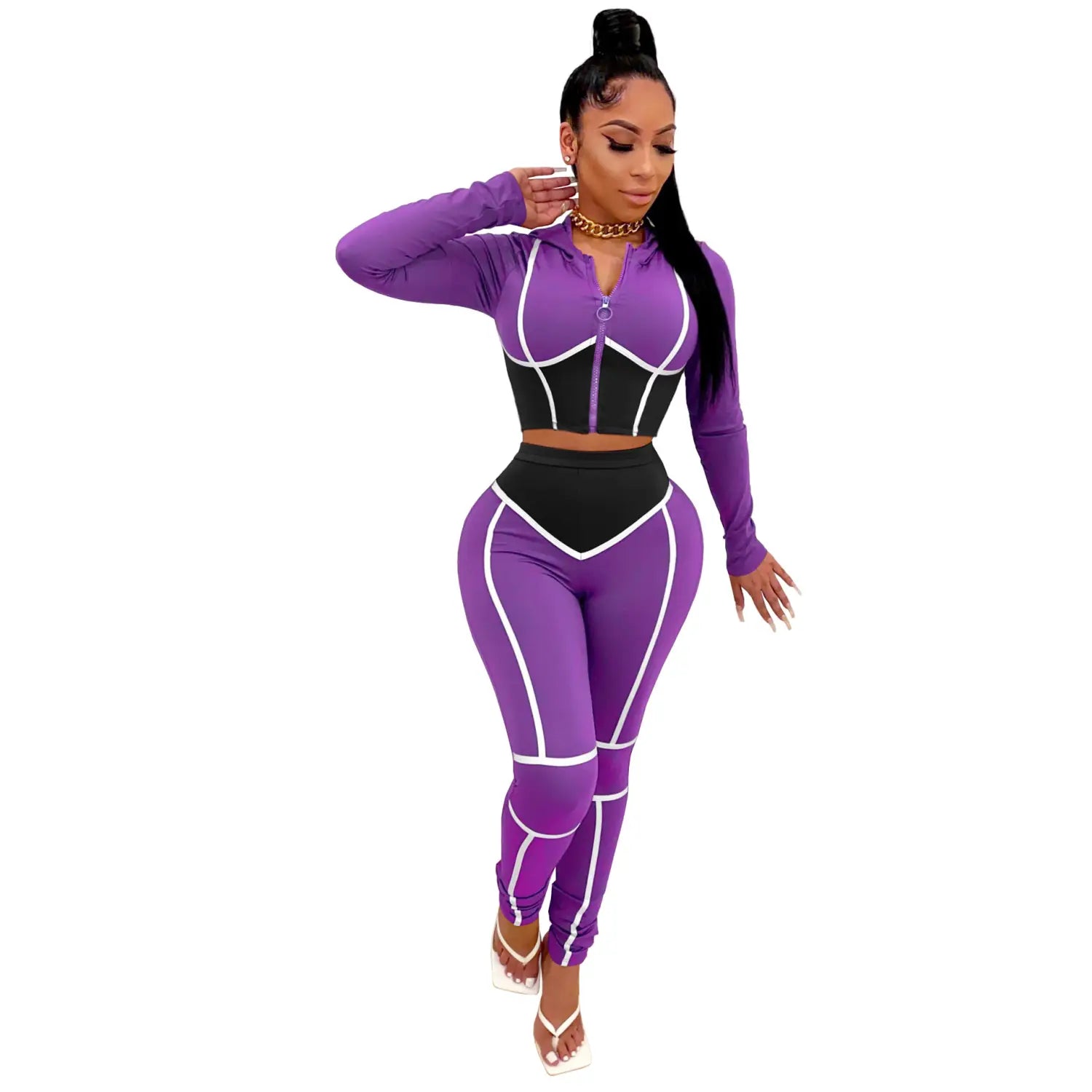 Tight-Fitting Hooded Plus Size Two-Piece Sports Suit