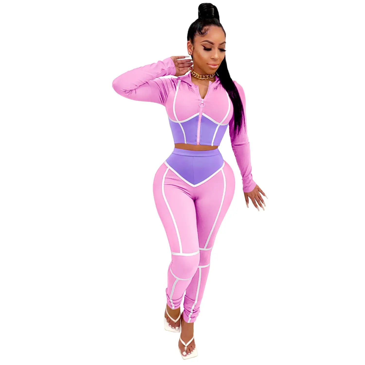 Tight-Fitting Hooded Plus Size Two-Piece Sports Suit