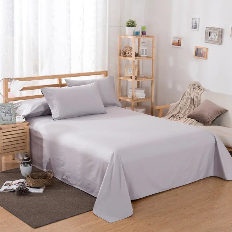 Gray bedsheet set from Pure Color Polyester Cotton for hotel and home use.