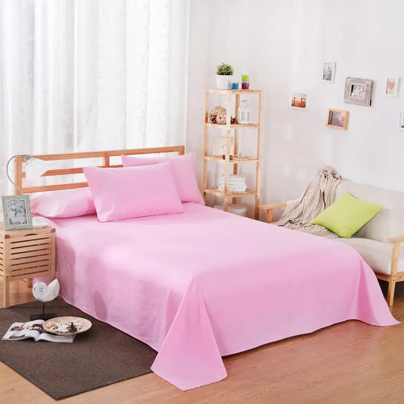 Pink bedsheet set from Pure Color Polyester Cotton for hotel and home use.