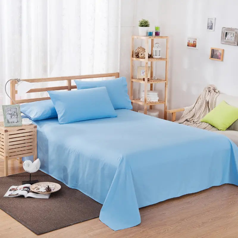 Light blue bedsheet set from Pure Color Polyester Cotton Extra Bed Sheets Hotel Home