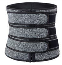 Gray adjustable waist trimmer featured in The Sports Tuck Belts with three buckle rows.