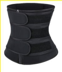 Black waist trainer featuring The Sports Tuck Belts with adjustable three-row buckle belts.