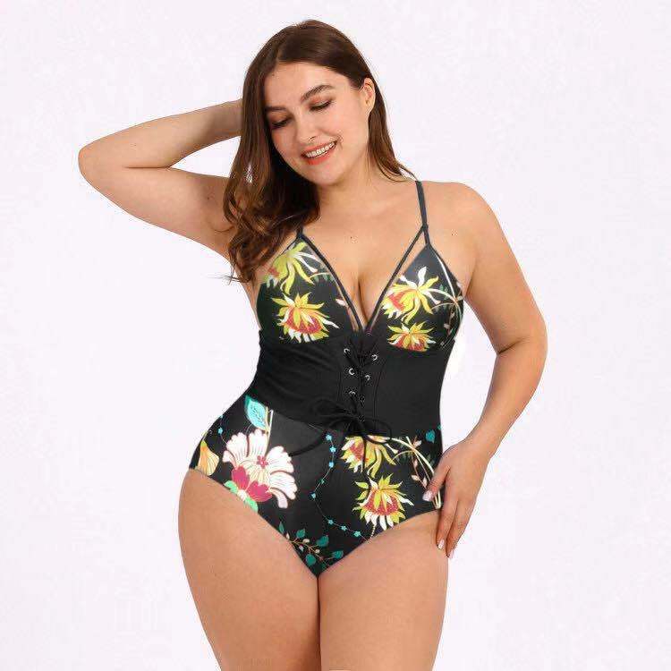 Women’s Plus Size Bikini Printed Bouquet Waist
