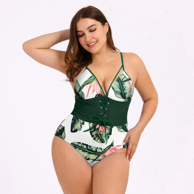 Women’s Plus Size Bikini Printed Bouquet Waist