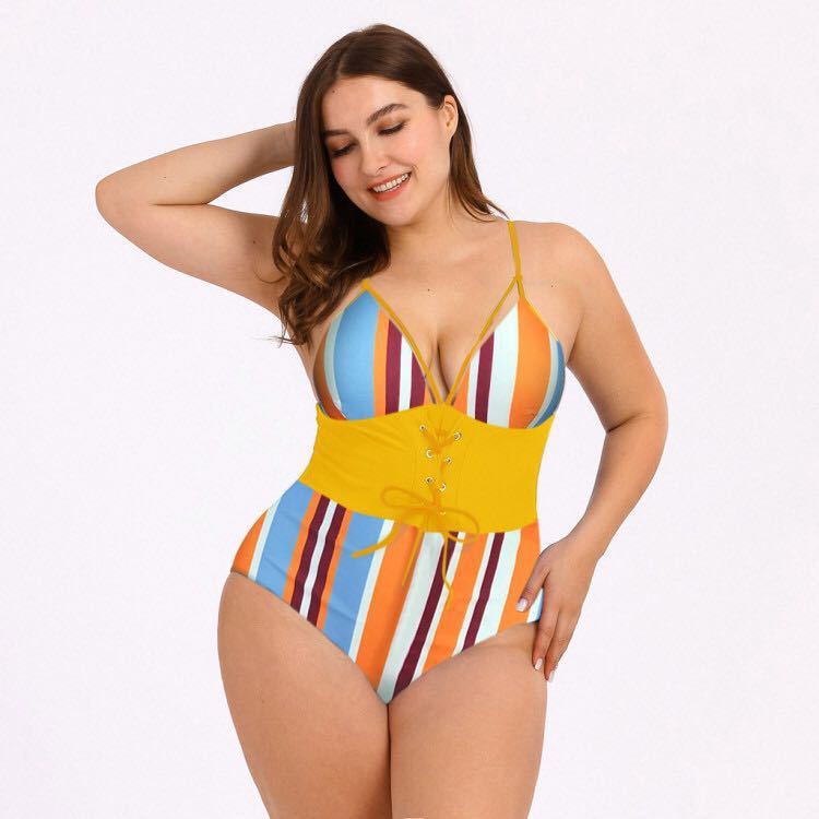 Women’s Plus Size Bikini Printed Bouquet Waist