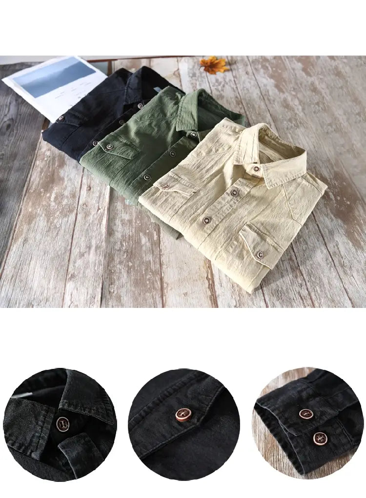 Pure Cotton Long-sleeved Shirt Korean Casual Slim Army Green Shirt Men