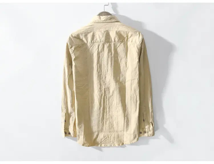 Pure Cotton Long-sleeved Shirt Korean Casual Slim Army Green Shirt Men