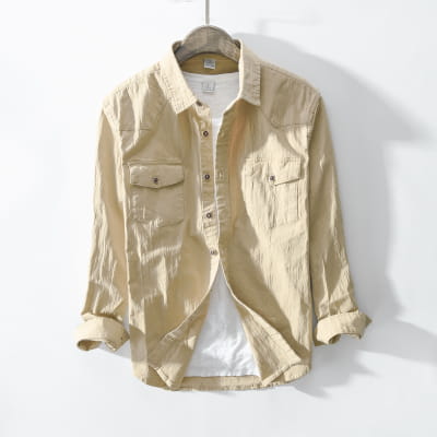 Pure Cotton Long-sleeved Shirt Korean Casual Slim Army Green Shirt Men