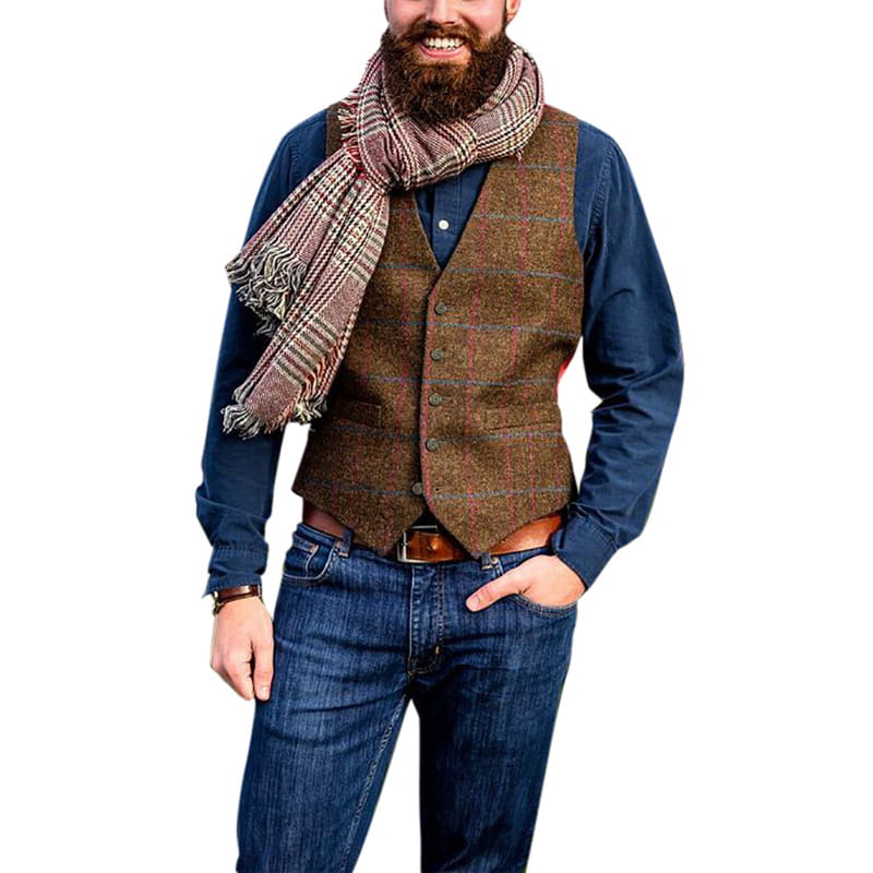 Temperament Fashion V Neck Single Breasted Vest Men