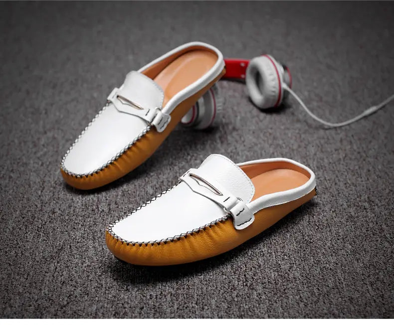 Men’s Slippers Men’s Trendy Summer Leather Half-Support Men