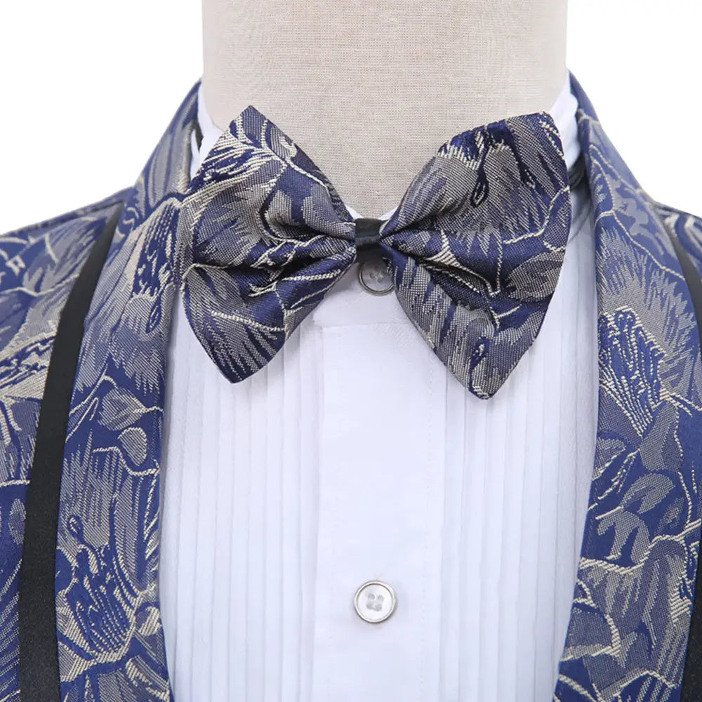 Best Man’’s Dress Blue Brocade Suit One Button Green Fruit Collar With Black Edge British Men’’s Two Piece Suit