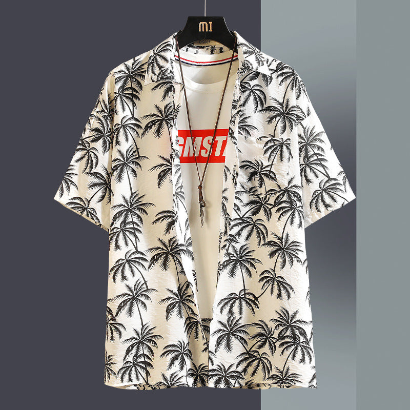 Floral Shirt Men's Short-sleeved Shirt Printed Clothes Handsome Ice Silk Loose