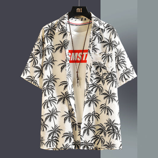 Floral Shirt Men's Short-sleeved Shirt Printed Clothes Handsome Ice Silk Loose