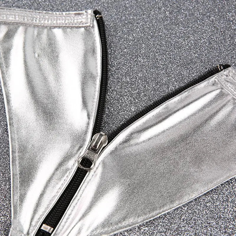 Women’s front-opening leather pants T-pants abuse bondage adult products zipper thongs