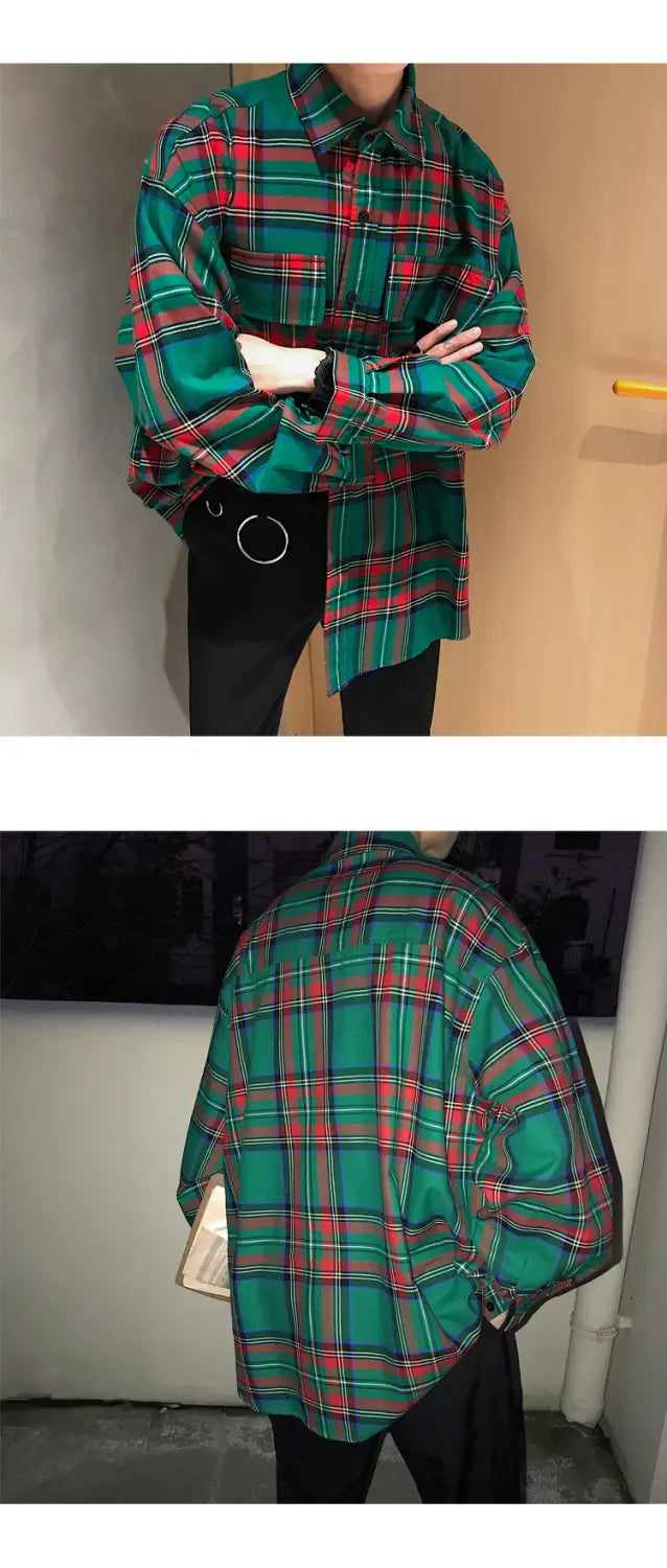Spring Handsome Tooling Plaid Shirt Korean Version Of The Trend Ins Bottoming Shirt Men’s Loose Student Temperament
