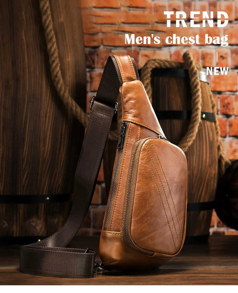 New Trend Leather Chest Bag Fashion Half-Moon Triangle Shoulder Bag Retro Messenger Bag Men’s Bags