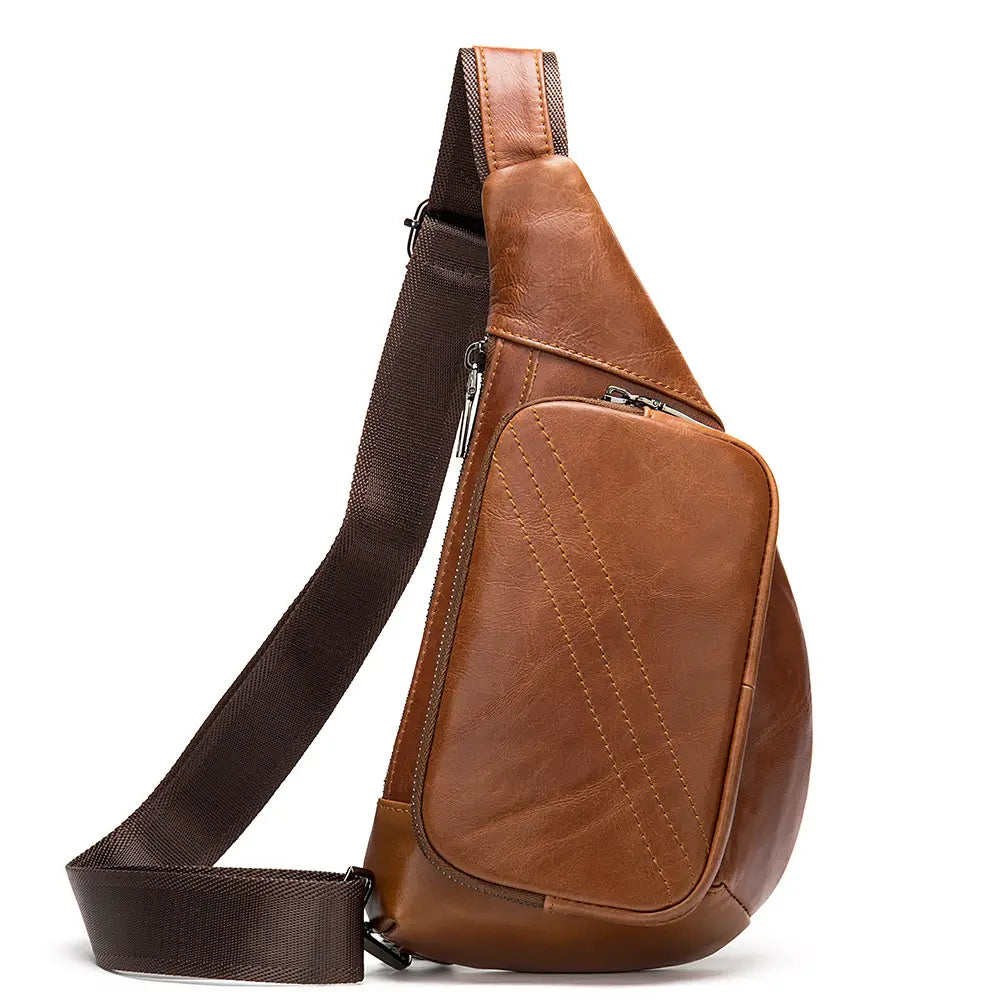 New Trend Leather Chest Bag Fashion Half-Moon Triangle Shoulder Bag Retro Messenger Bag Men’s Bags