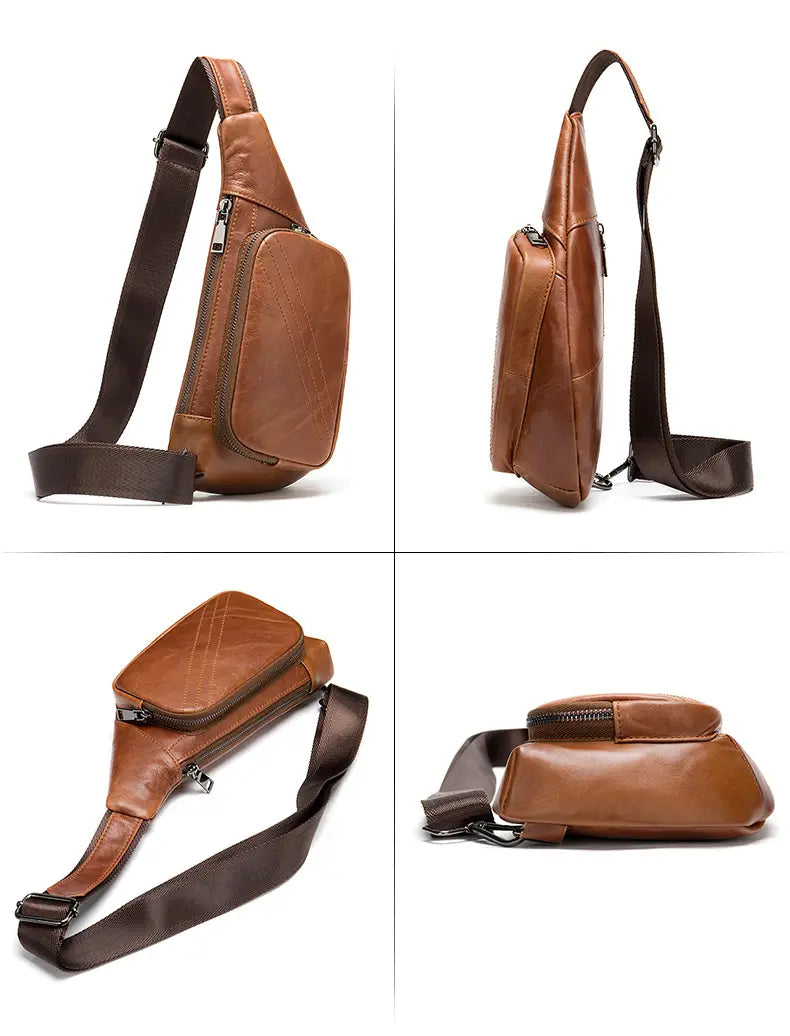New Trend Leather Chest Bag Fashion Half-Moon Triangle Shoulder Bag Retro Messenger Bag Men’s Bags