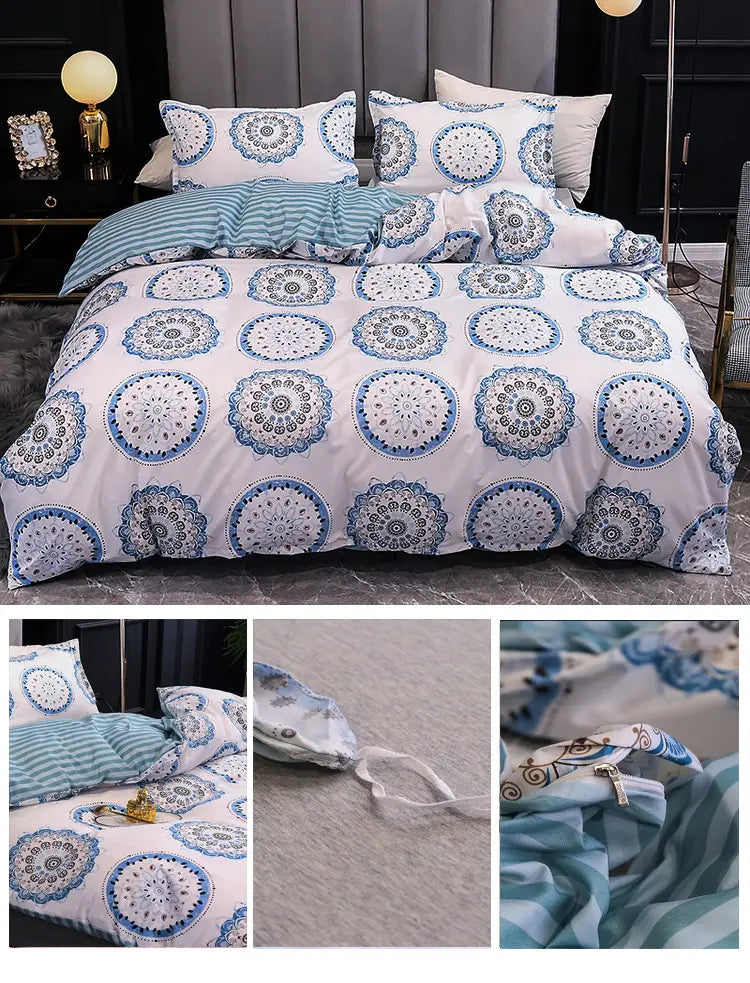 Three-Piece Set Without Sheets featuring a stylish patterned bedding set.
