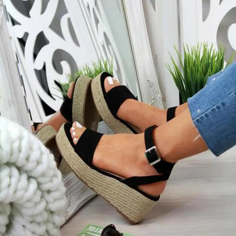 Large Size Buckle Shoes Flat Hemp Rope Ladies Sandals