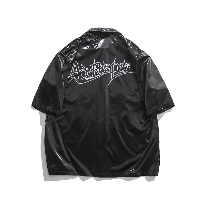 Summer Men’s Short Sleeve Shirt Hong Kong Style Loose Print Street Fashion Shiny Shirt Men