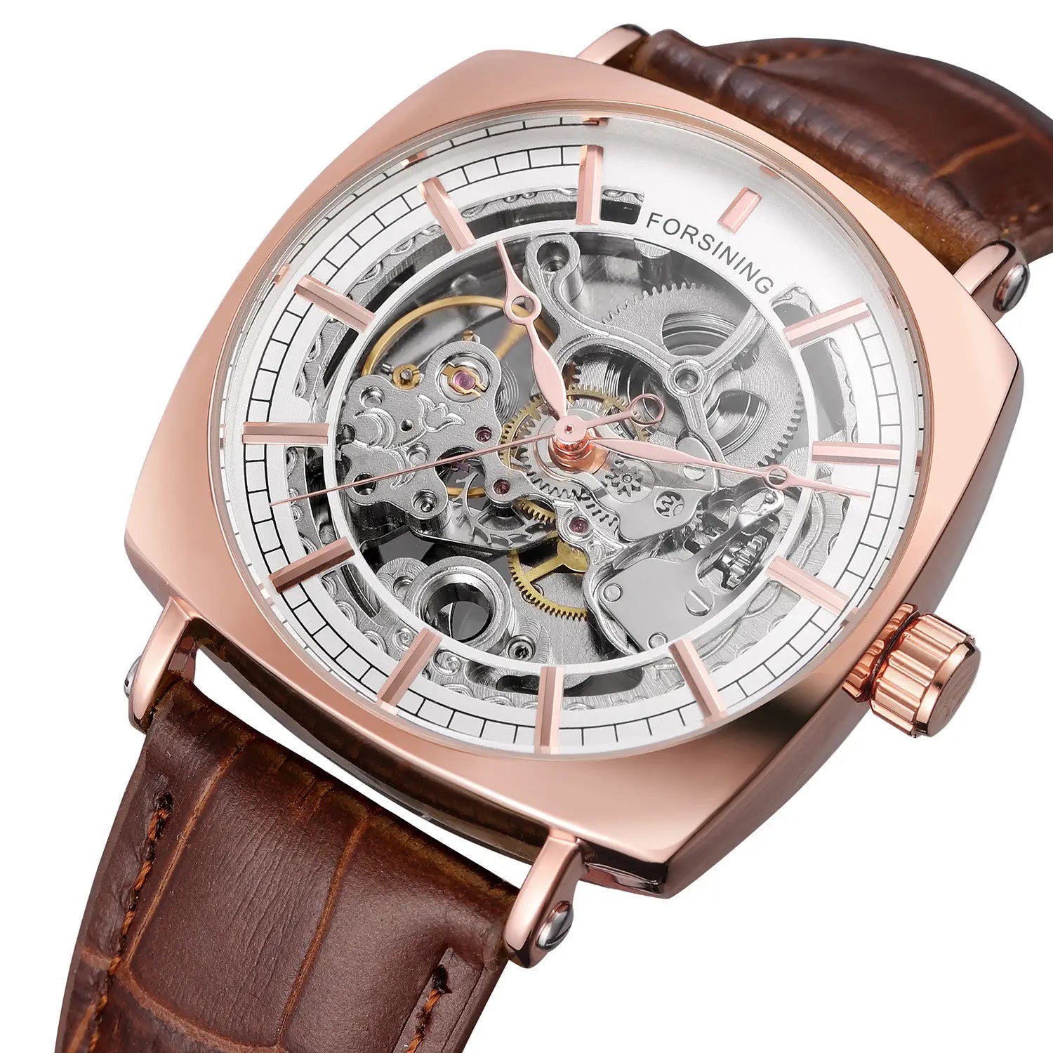 Forsining Black Genuine Leather Fashion Royal Luxury Gold Clock Transparent Skeleton Men Automatic Mechanical Watches