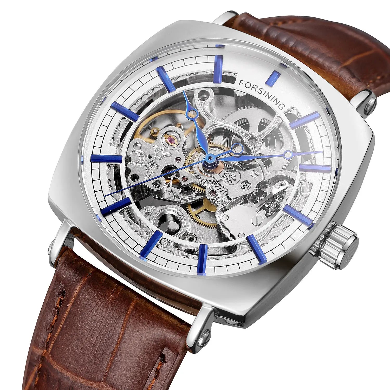 Forsining Black Genuine Leather Fashion Royal Luxury Gold Clock Transparent Skeleton Men Automatic Mechanical Watches