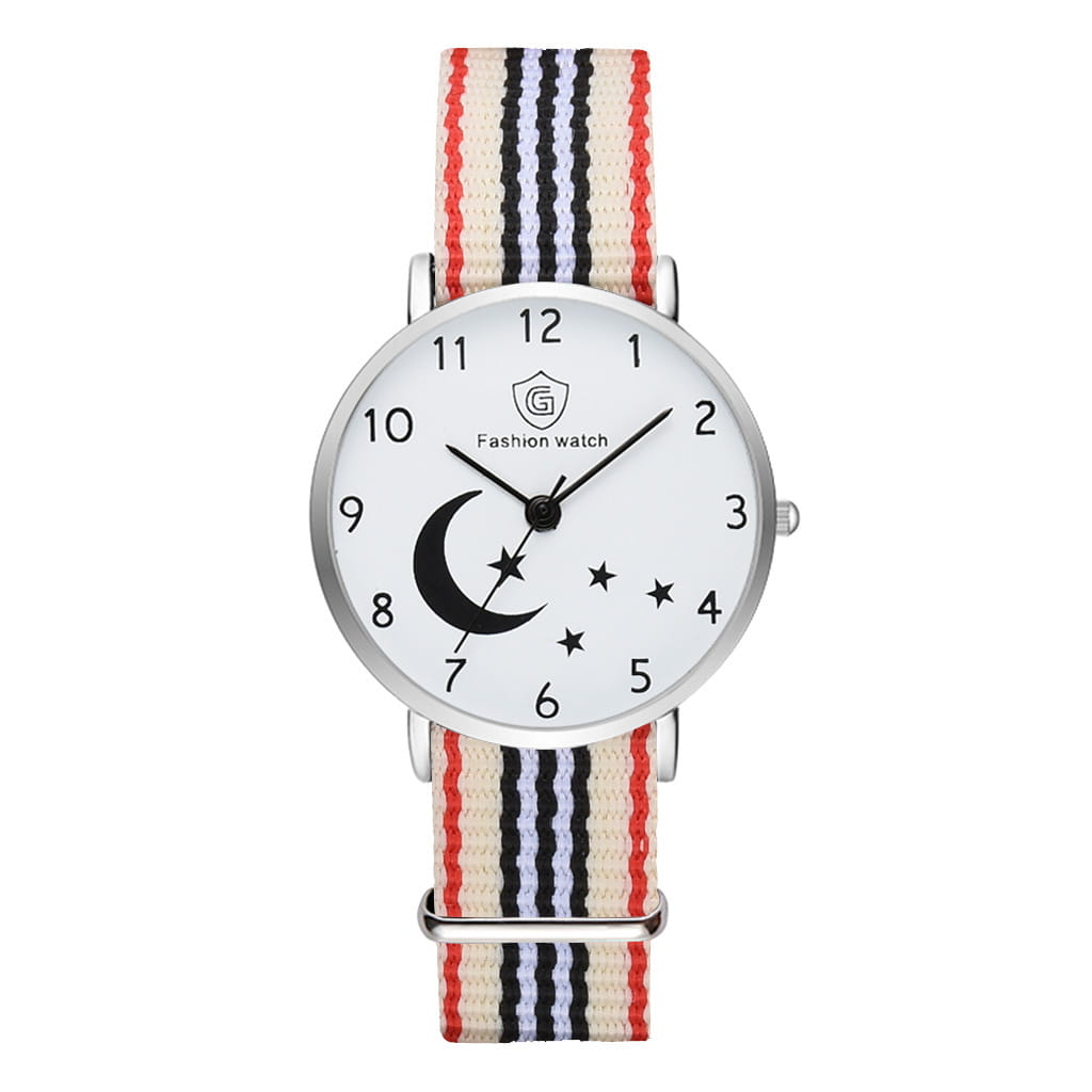 Fashion Watch For Women Bracelet Set Casual Canvas Strap Ladies Watches Moon Stars Pattern Quartz Wristwatches Female
