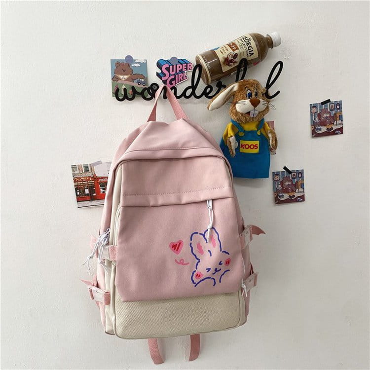 Kawaii Nylon Women Backpack School Bags For Girls Travel Backpack New Fashion Rabbit Print BackpacksTeen Girls Mochila