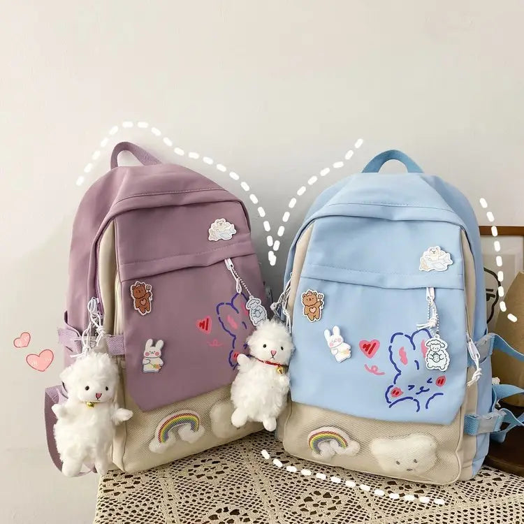 Kawaii Nylon Women Backpack School Bags For Girls Travel Backpack New Fashion Rabbit Print BackpacksTeen Girls Mochila