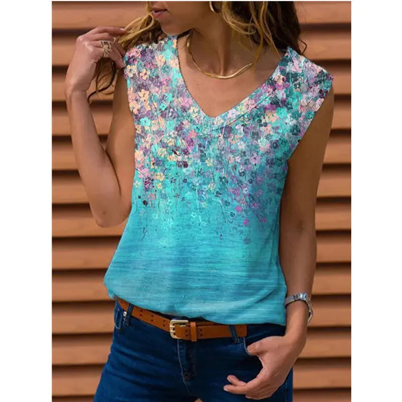 Ladies Floral Vest Sleeveless T-shirt