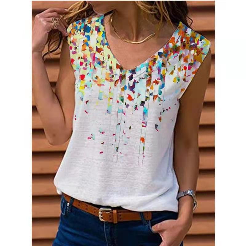 Ladies Floral Vest Sleeveless T-shirt