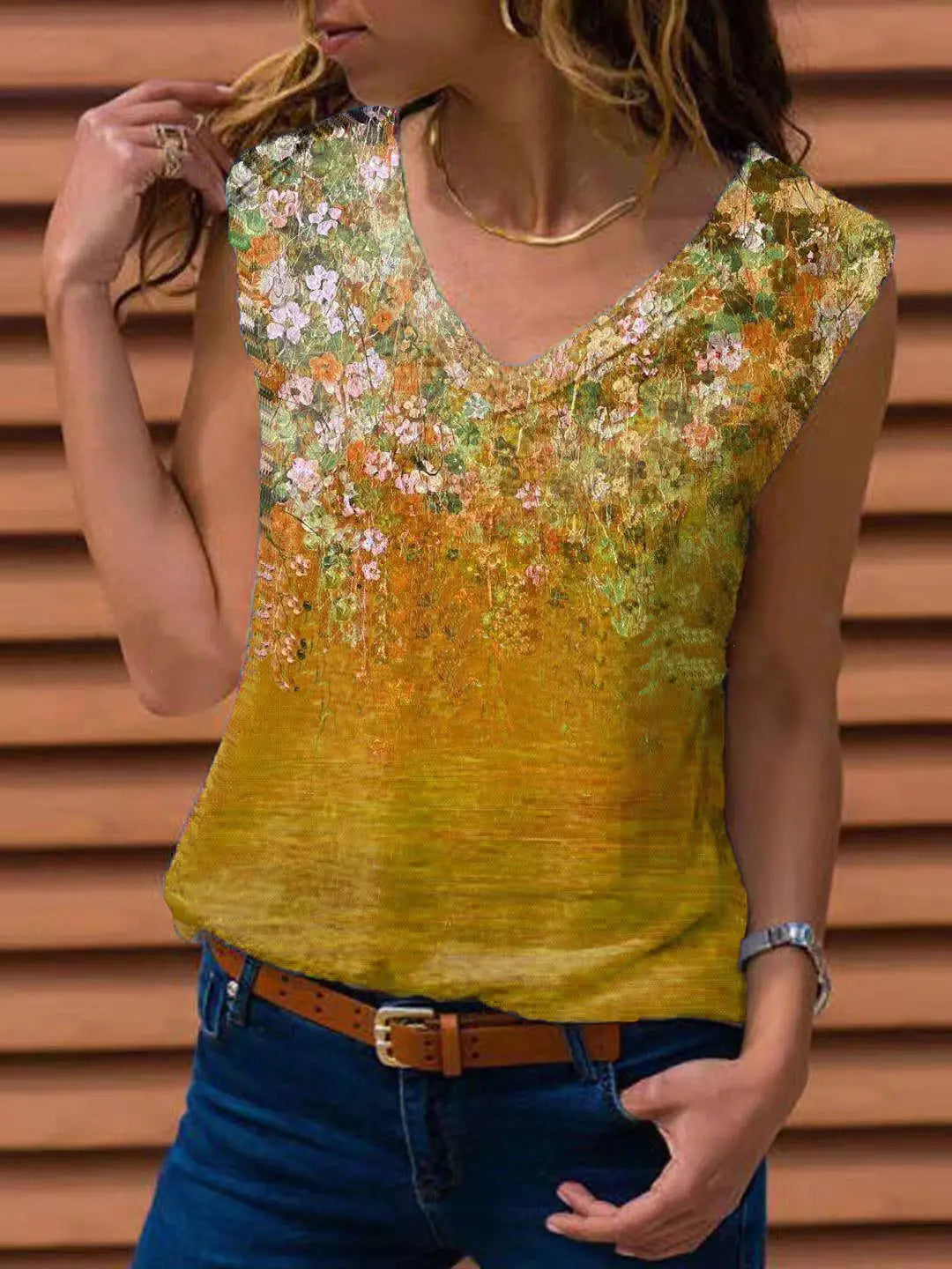 Ladies Floral Vest Sleeveless T-shirt