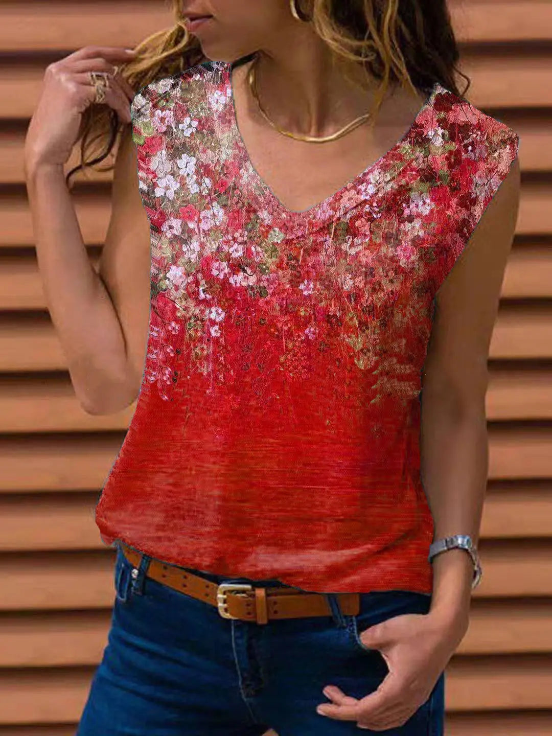 Ladies Floral Vest Sleeveless T-shirt