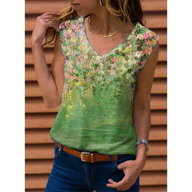 Ladies Floral Vest Sleeveless T-shirt